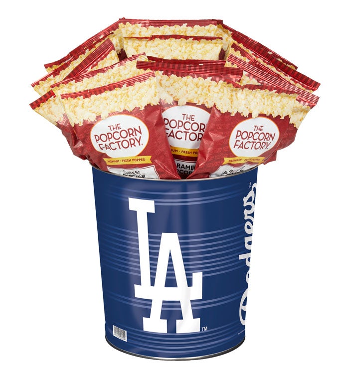 Los Angeles Dodgers Popcorn Tin with 15 Bags of Popcorn