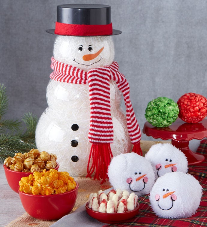 Snowman Container with Plush Snowballs