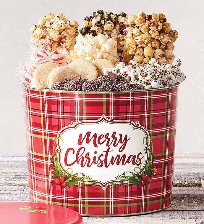 2 Gallon Holly Plaid Merry Christmas Grand Snack Assortment