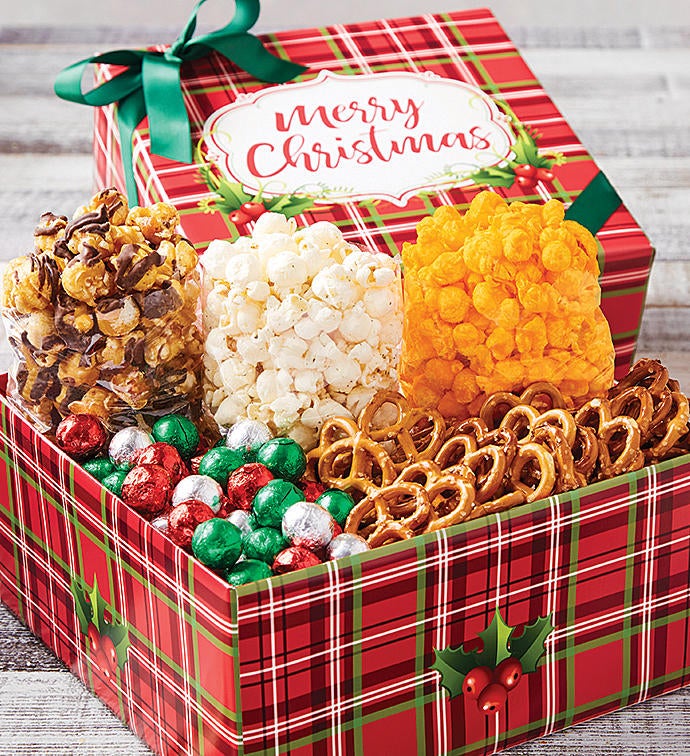 Holly Plaid Merry Christmas Petite Snack Box