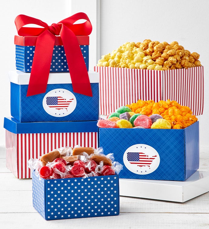 Red, White, And Patriotic 3 Box Gift Tower