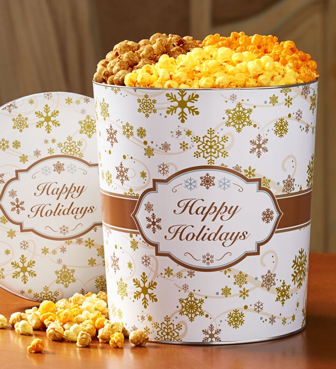 3 1/2 Gallon Gold Snowflake Popcorn Tin