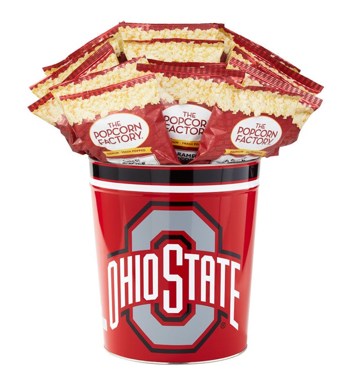 3 Gallon Ohio State University Popcorn Tin with 15 Bags of Popcorn