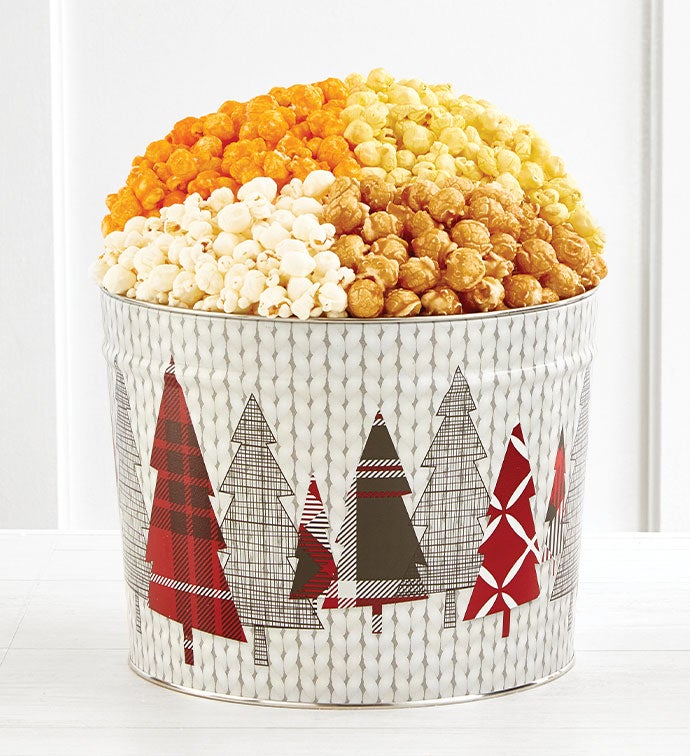 Cozy Plaid Can 2 Gallon 4 Flavor Popcorn Tin