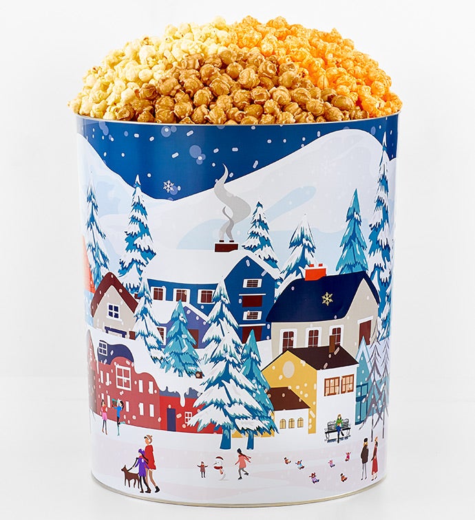 Snowy Village 6.5 Gallon 3 Flavor Popcorn Tin
