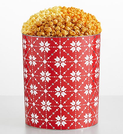 Red Snowflakes 6 1/2 Gallon 3 Flavor Popcorn Tin