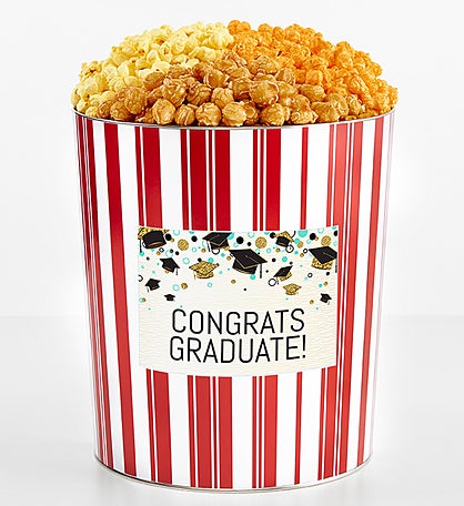 Tins With Pop 3.5 Gallon® Congrats Graduate Caps
