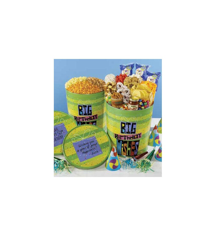 Big Birthday Wishes 3 Flavor Popcorn and Grand Snack Tins
