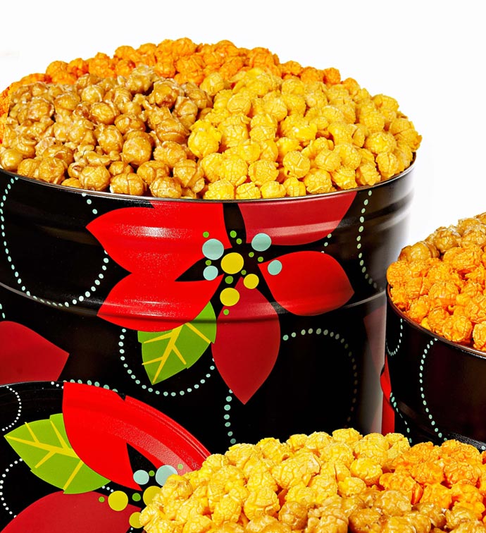 Poinsettia 6 1/2 Gallon 3 Flavor Popcorn Tin
