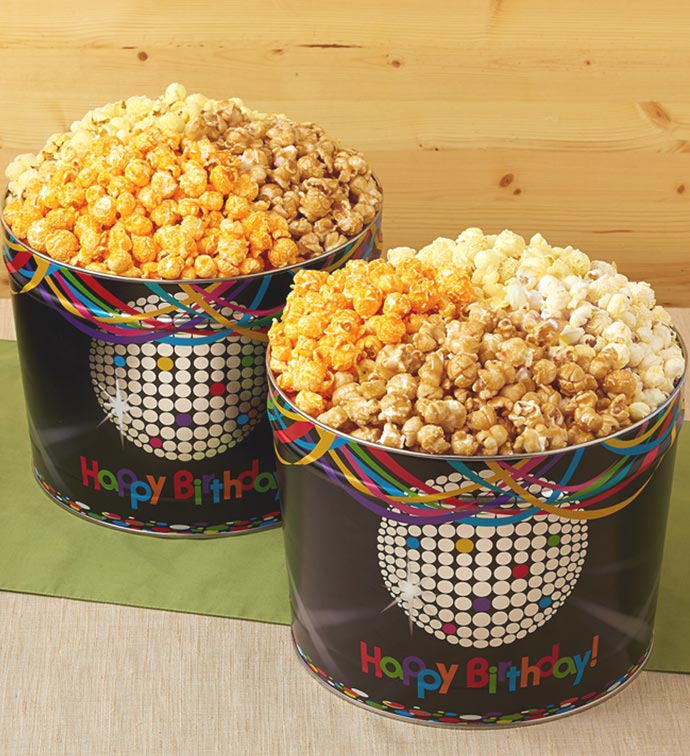 Birthday Glitz 2 Gallon Popcorn Tins & Snack Assortments