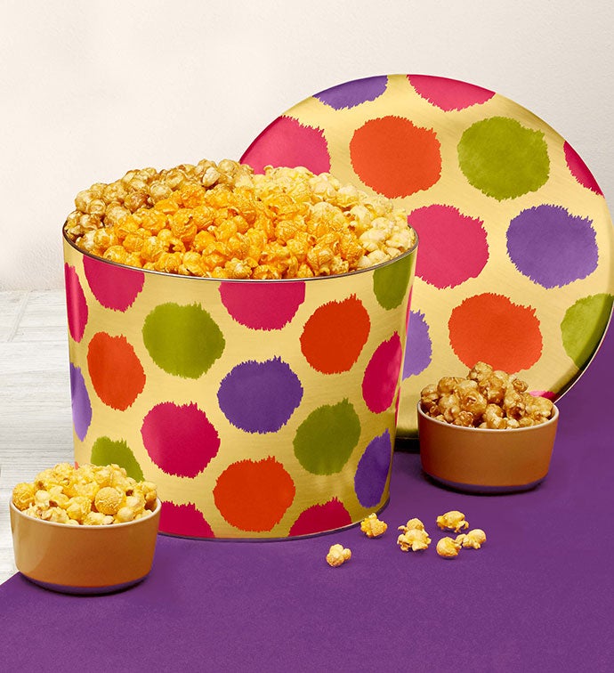 2 Gallon Holiday Dots 3 Flavor Popcorn Tin