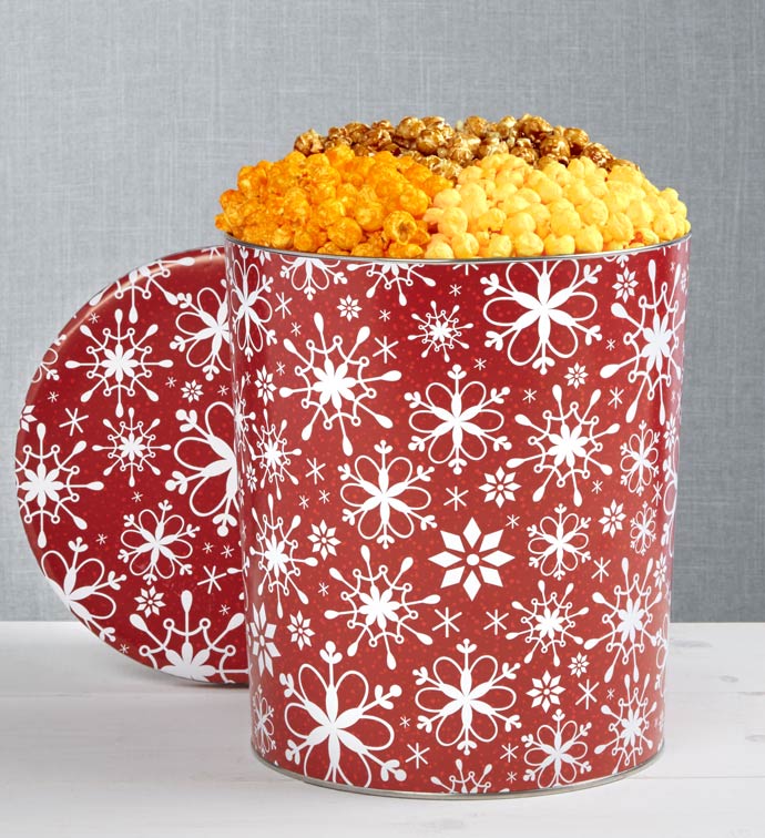 Red Snowflake 3 1/2 Gallon Popcorn Tin