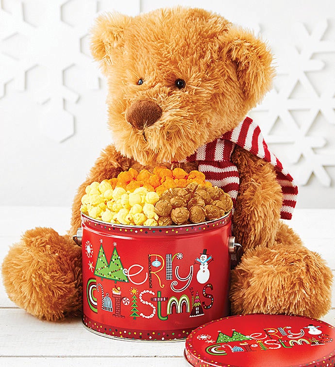 Plush Bear & Popcorn Pail