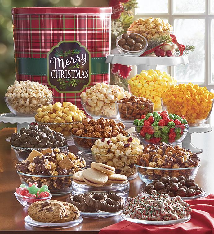 Merry Christmas Plaid Tin Ultimate Snack Assortment