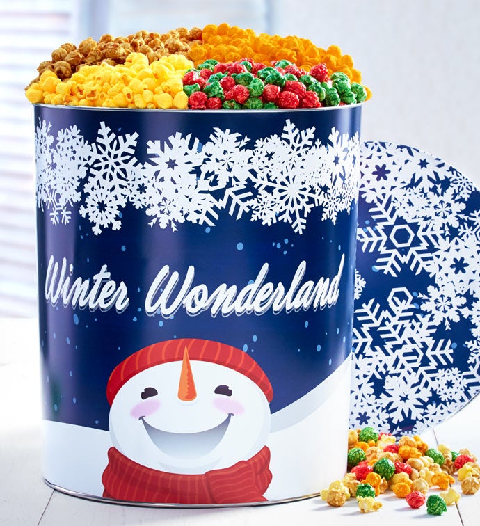 Winter Wonderland 3 1/2 Gallon 4 Flavor Popcorn Tins