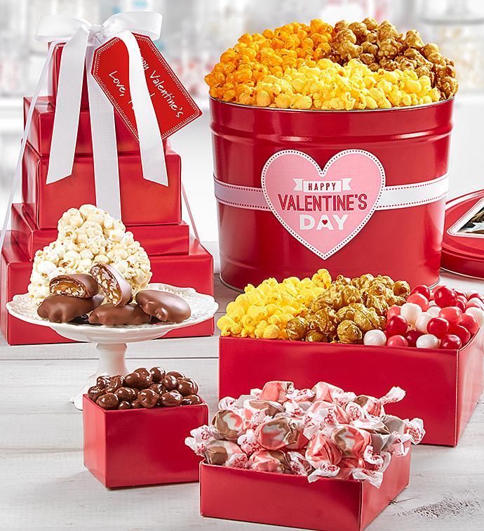 Simply Red Happy Valentine's Day 5 Tier Tower and Popcorn Tin