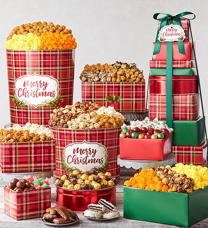 8 Tier Holly Plaid Tower & Tins