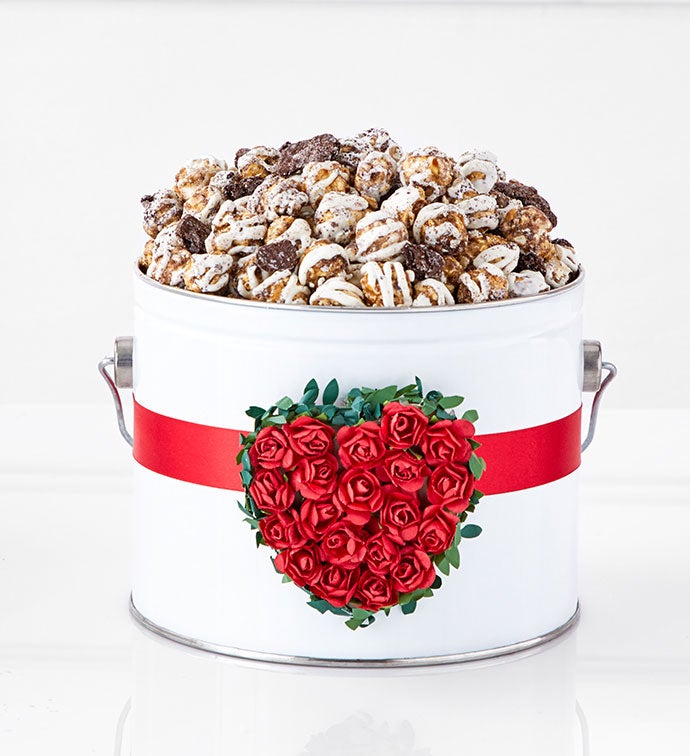1/2 Gallon Popcorn Pail Heart Full Of Roses Cookies & Crème