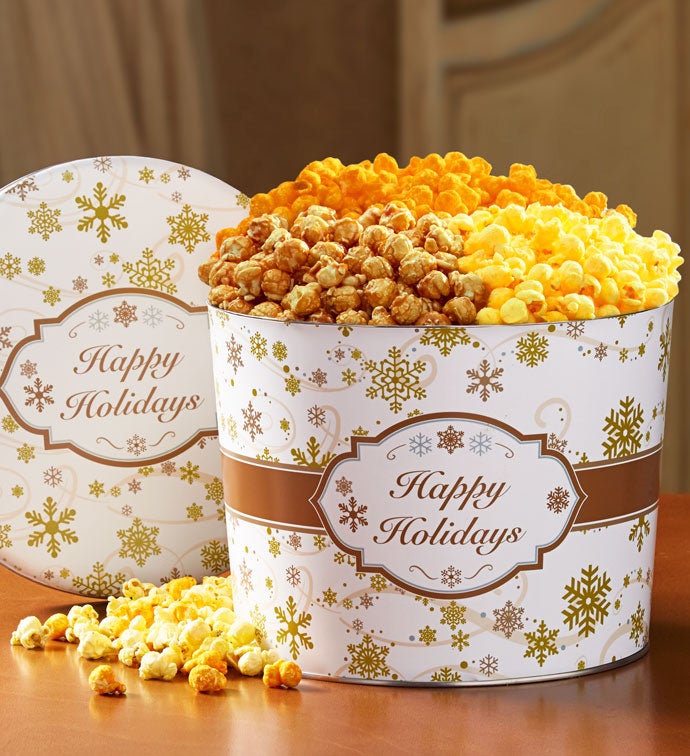 2 Gallon Gold Snowflakes Popcorn Tin