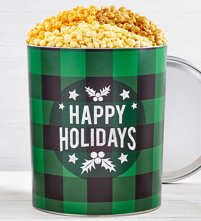 Very Merry Plaid Happy Holidays Popcorn Tins