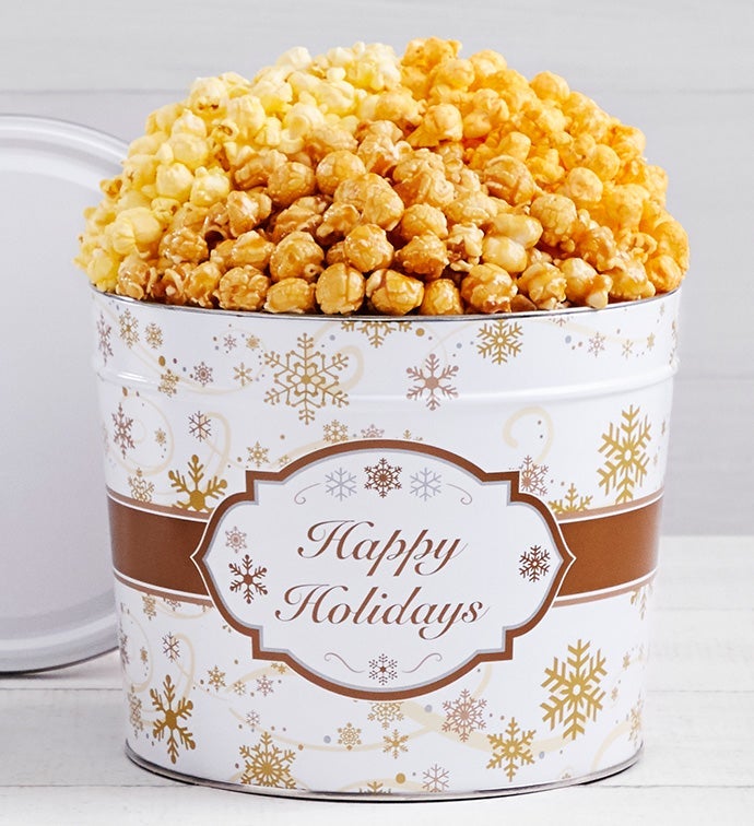 Gold Snowflake 3 Flavor 2 Gallon Popcorn Tin