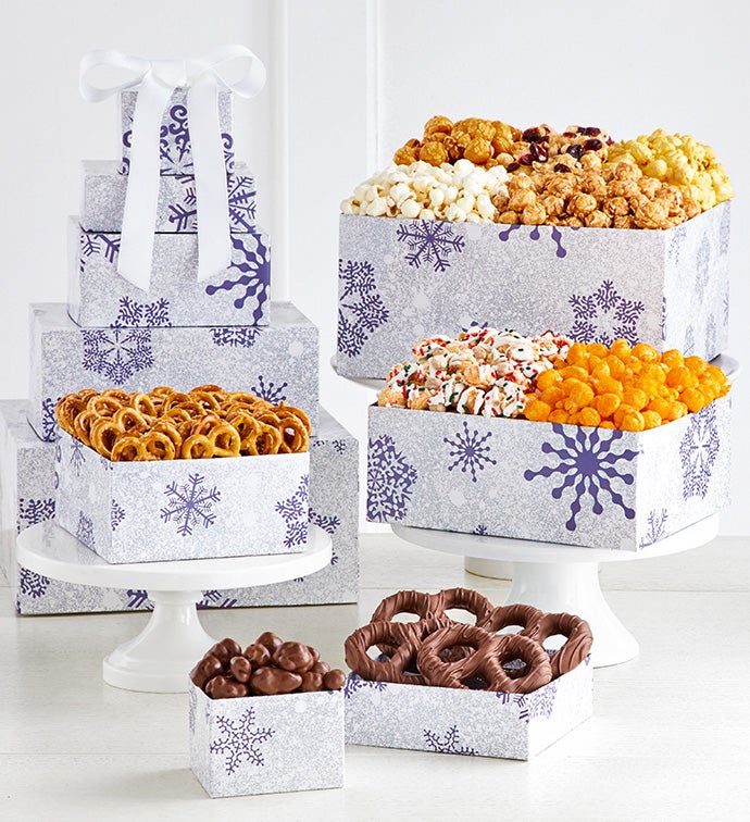 5 Gift Box Silver Snowflake Tower