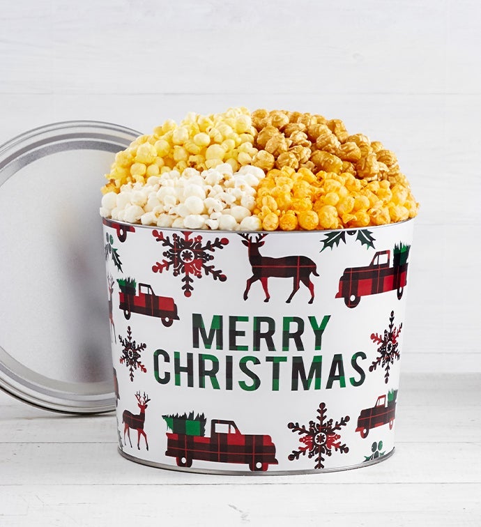 Very Merry Plaid Merry Christmas 2 Gallon Popcorn Tin