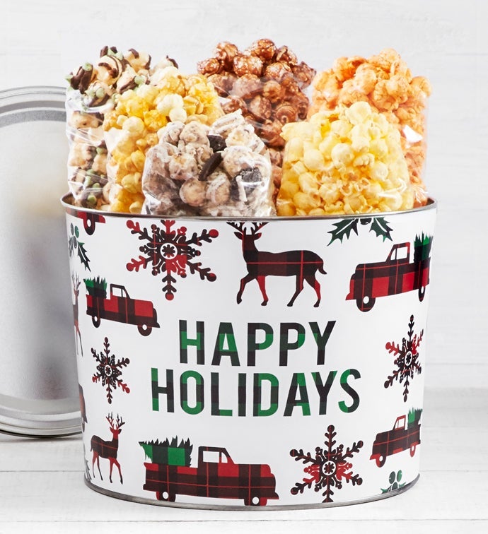 2 Gallon Very Merry Plaid Happy Holidays Tin Sampler