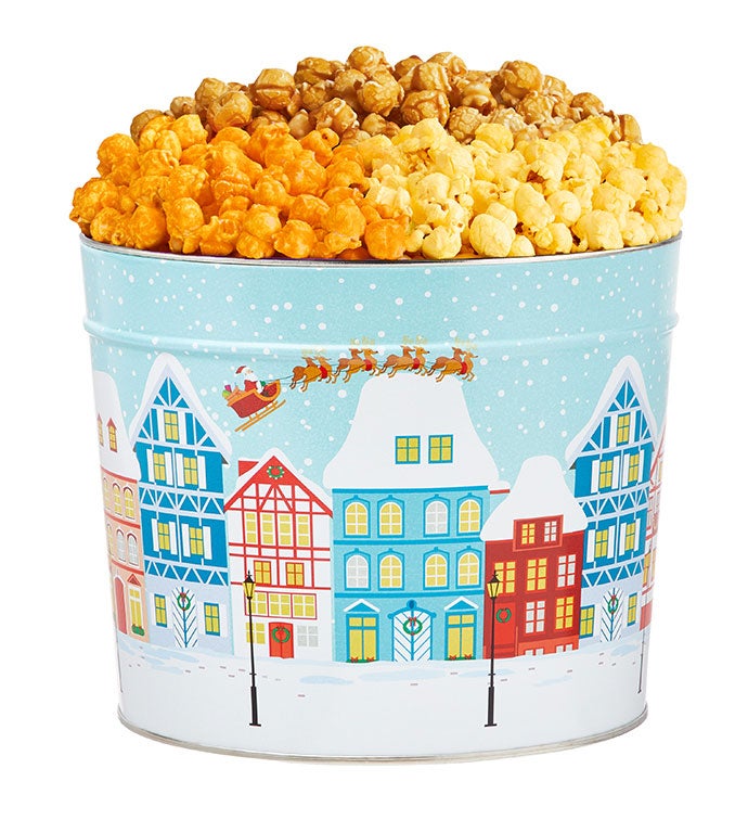 Christmas City Print 3 Flavor 1.75 Gallon Popcorn Tin