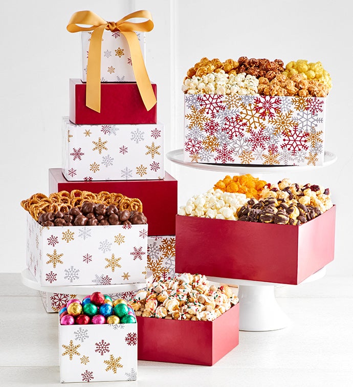 5 Gift Box Sparkling Snowflake Tower