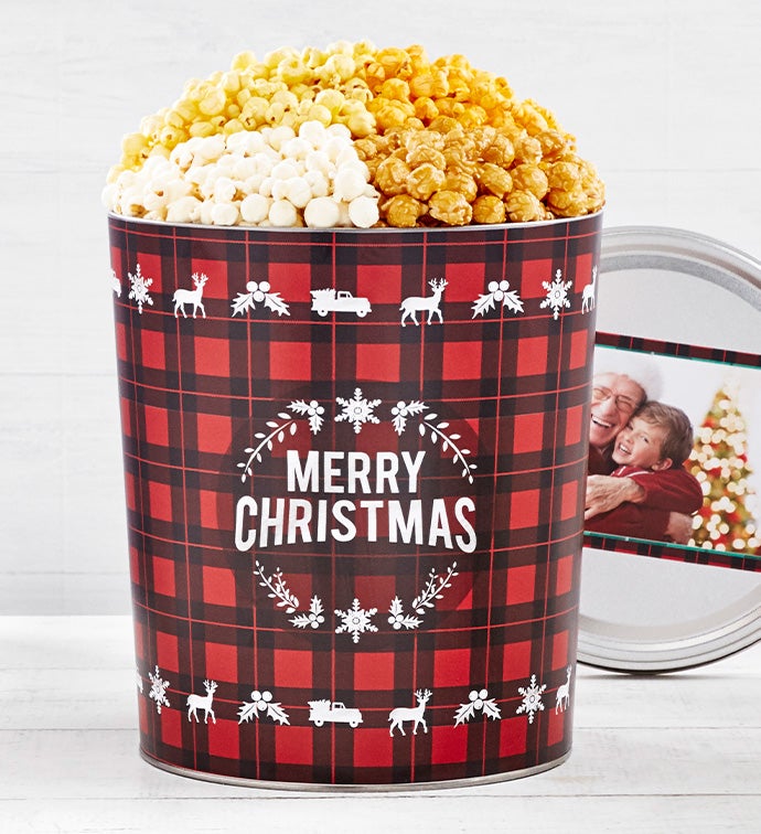3 1/2 Gallon Very Merry Plaid Merry Christmas 4 Flavor Popcorn Tin