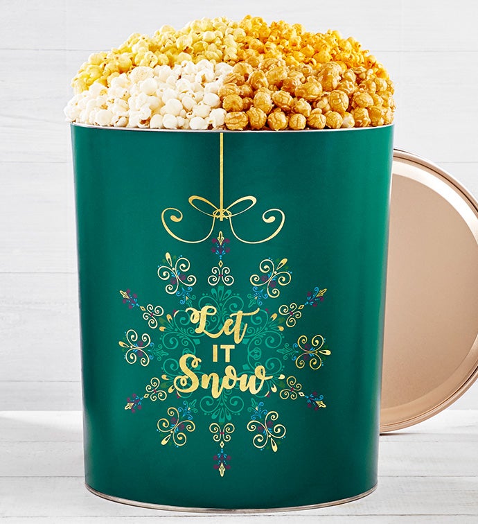 6 1/2 Gallon Let It Snow 4 Flavor Popcorn Tin