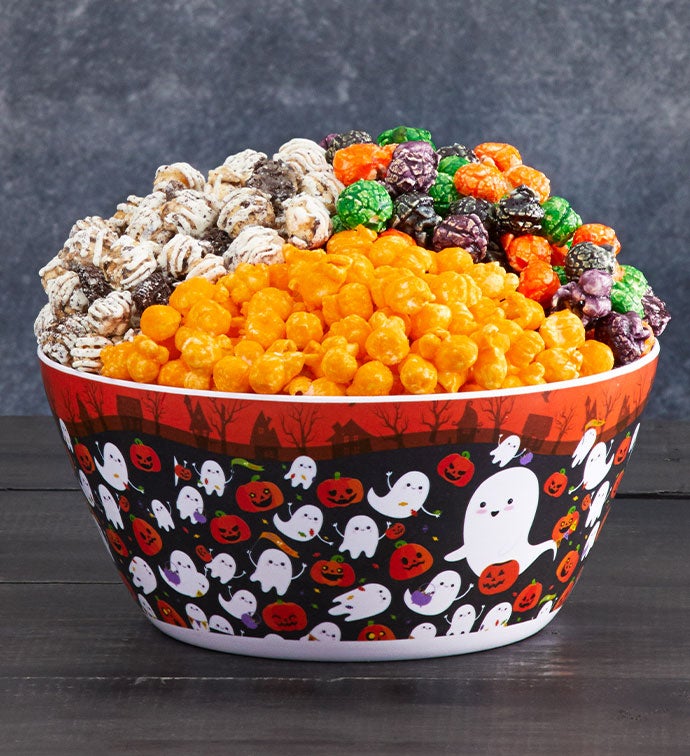 Boo To You Pumpkin Popcorn Bowl With Popcorn