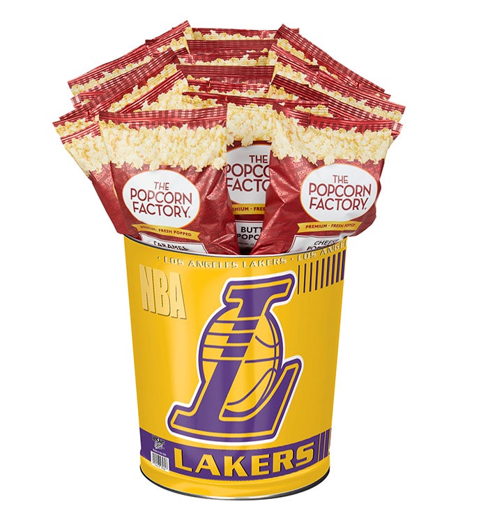 Los Angeles Lakers Popcorn Tin with 15 Bags of Popcorn