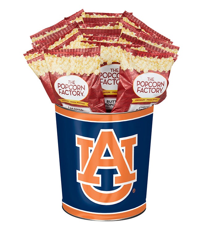 3 Gallon Auburn University Popcorn Tin with 15 Bags of Popcorn