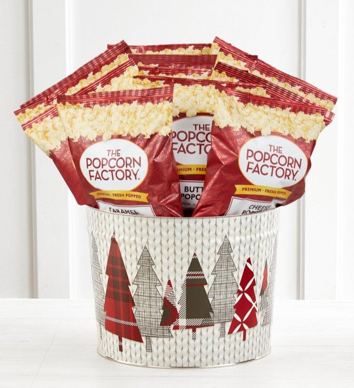 Cozy Plaid 2 Gallon 3 Flavor Bagged Popcorn Tin