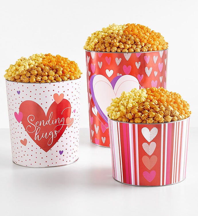 Forever Hearts 6.5 Gallon 3 Flavor Popcorn Tin