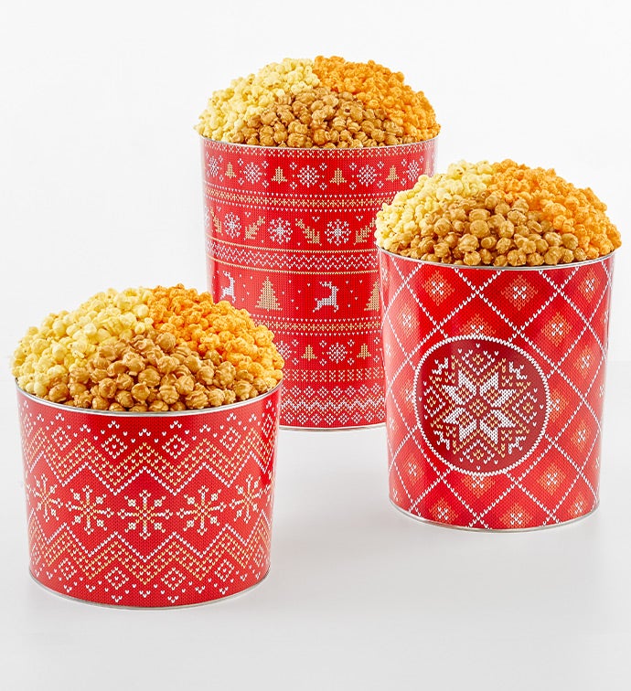 Cozy Holiday 3.5 Gallon 3 Flavor Popcorn Tin