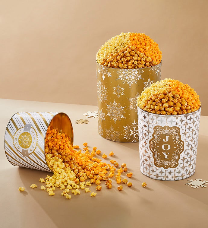 Golden Snowflakes 2 Gallon 3 Flavor Popcorn Tin
