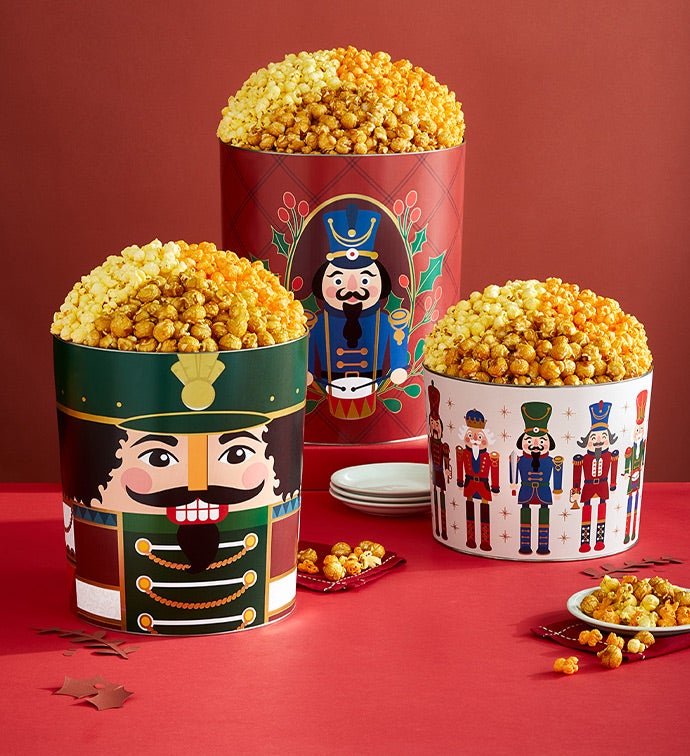Cheerful Nutcracker 2 Gallon 3 Flavor Popcorn Tin