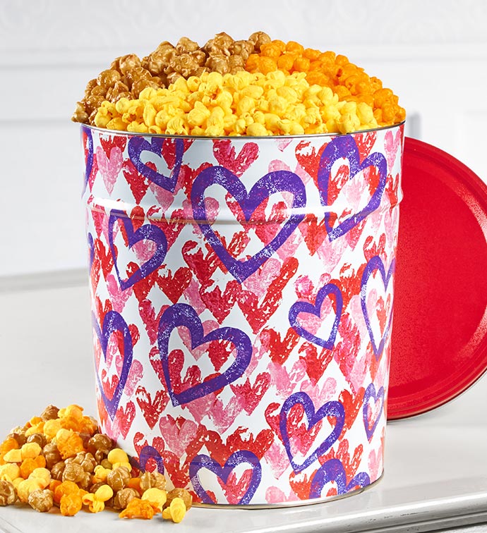 6 1/2 Gallon 3 Flavor Forever Hearts Popcorn Tins