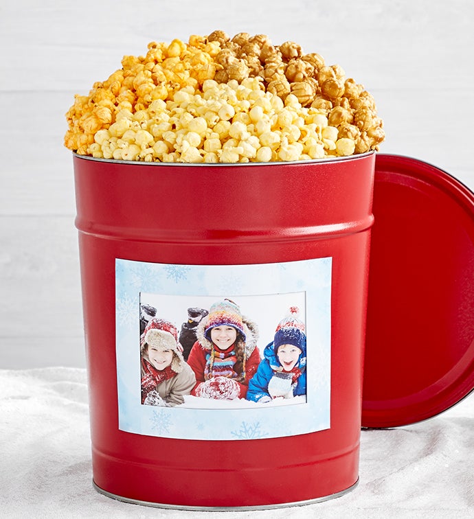 Simply Red Popcorn Tins with Winter Magnet Photo Frame