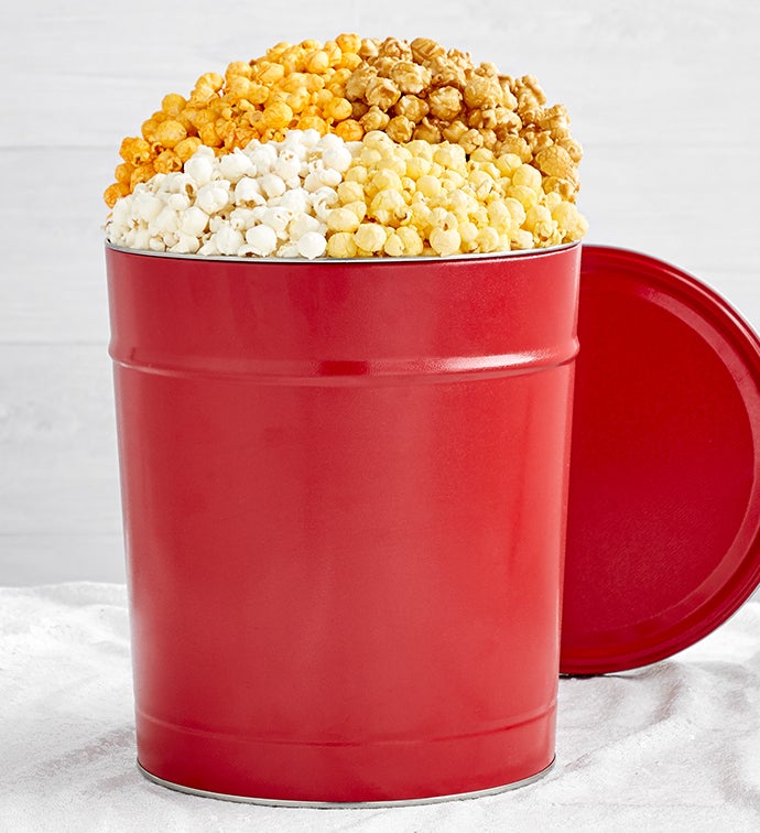 Simply Red 3 1/2 Gallon 4 Flavor Popcorn Tin