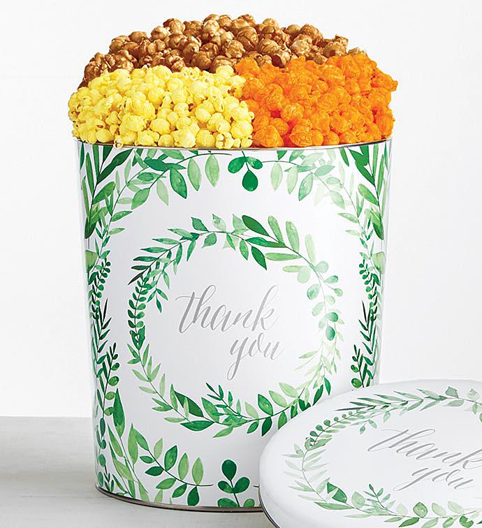 Green Floral Thank You 3 1/2 Gallon 3 Flavor Popcorn Tin