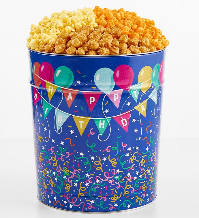 Birthday Balloons 3 1/2 Gallon 3 Flavor Popcorn Tin