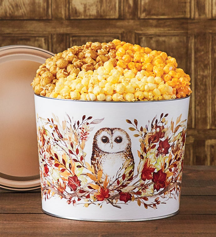 Fall Into Autumn 2 Gallon 3 Flavor Popcorn Tin