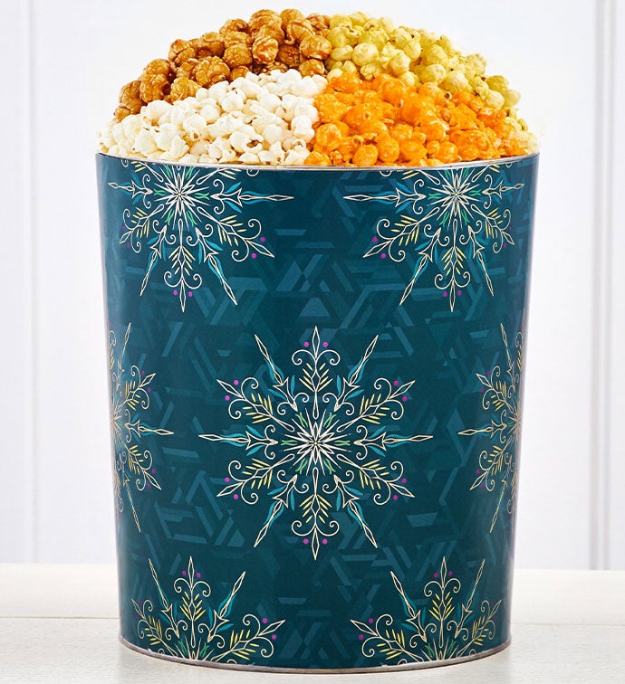 Shining Snowflake 3 1/2 Gallon 4 Flavor Popcorn Tin