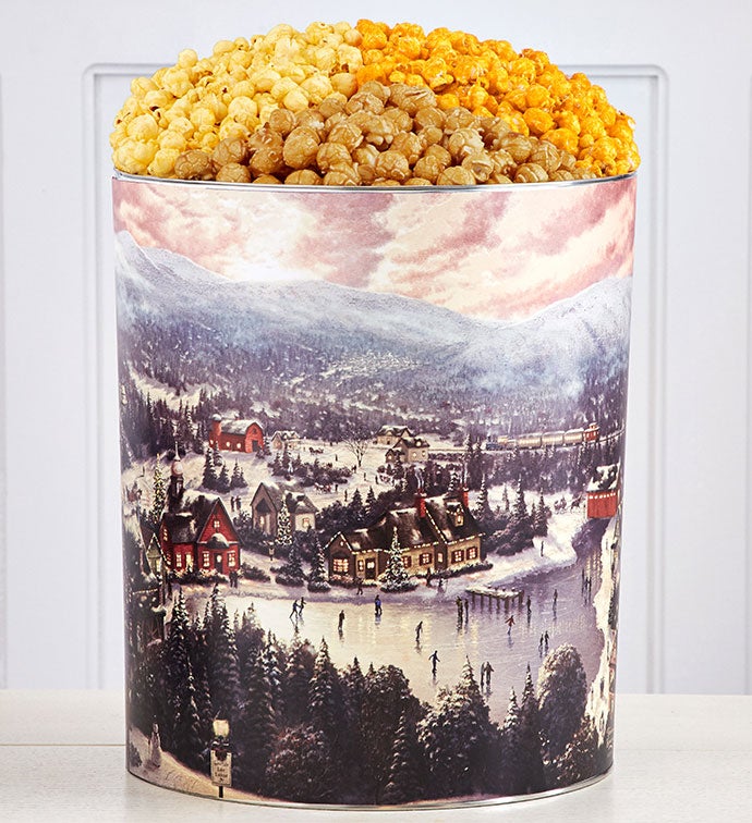 Thomas Kinkade Sunset On Snowflake Lake 2 Gallon Popcorn Tin