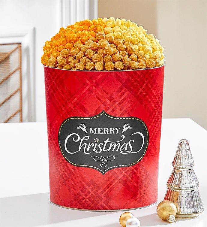 Merry Plaid 3 1/2 Gallon 3 Flavor Popcorn Tin