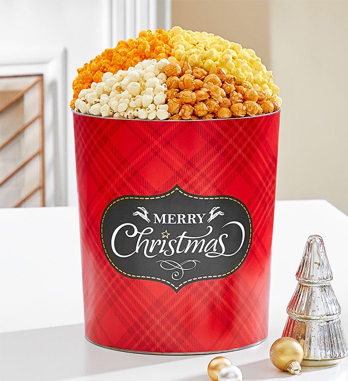 Merry Plaid 3 1/2 Gallon 4 Flavor Popcorn Tin